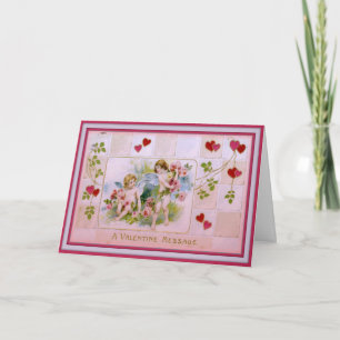 Valentine Greeting-Valentine Cupids and Pink Roses Holiday Card
