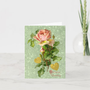 Valentine Greeting- Vintage Valentine Pink Roses Holiday Card