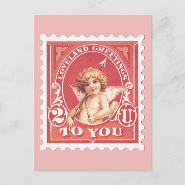 Valentine Greetings Cupid Red Stamp  Postcard (Front)