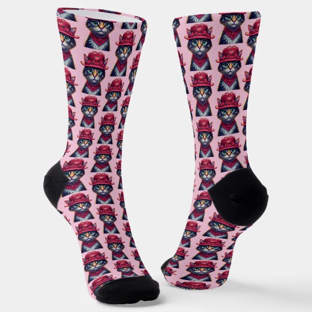 Valentine Hat Kitty Socks (Angled)