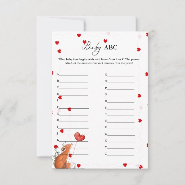 Valentine Heart Baby ABC Baby shower Carte de jeu (Devant)
