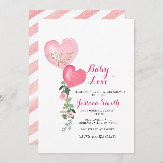 Valentine heart baby shower invitation (Front/Back)