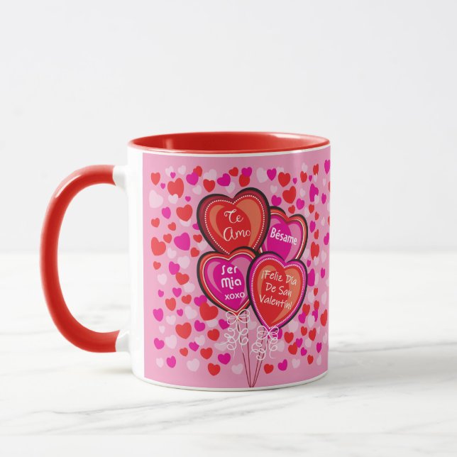 Valentine Heart Balloons Spanish Mug (Left)