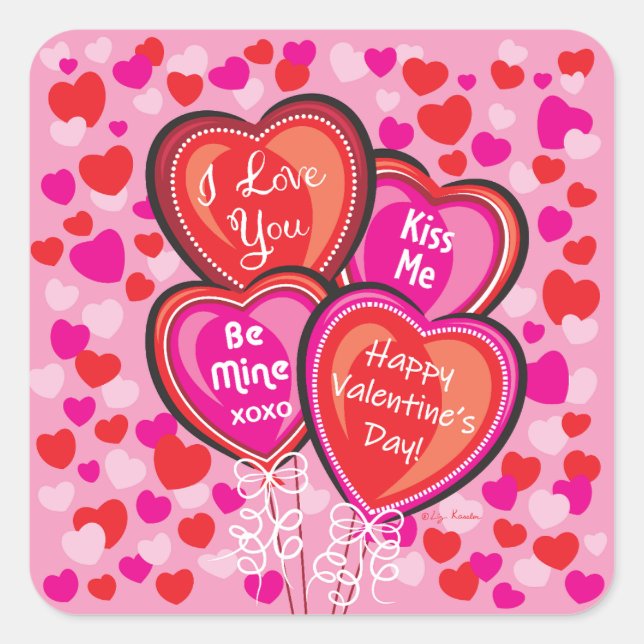 Valentine Heart Balloons Square Stickers (Front)