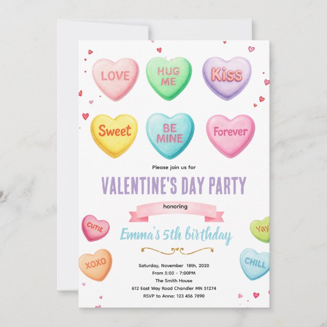 Valentine heart candy party invitation (Front)