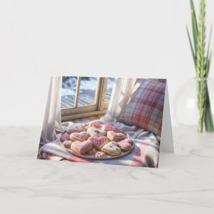 Valentine Heart Cookies On Blanket Card