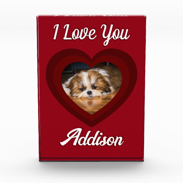 Valentine heart dog love Custom photo name on red (Front)