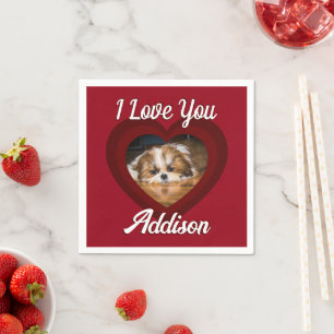 Valentine heart dog love Custom photo name on red Napkin