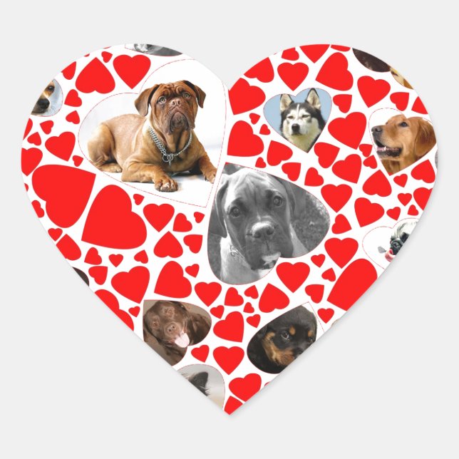 Valentine Heart Dog Photo Collage Heart Sticker (Front)