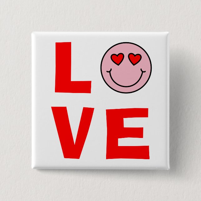 Valentine Heart Eyes Emoji Love 2 Inch Square Button (Front)