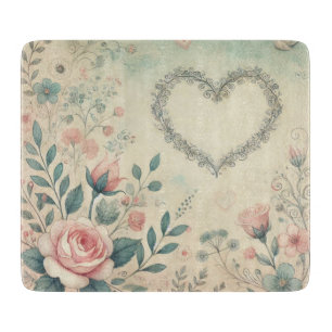 Valentine heart floral vintage pastel watercolor cutting board
