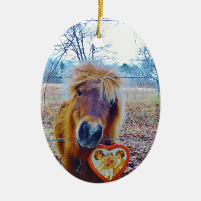 Valentine Heart  Horse Ceramic Ornament (Front)