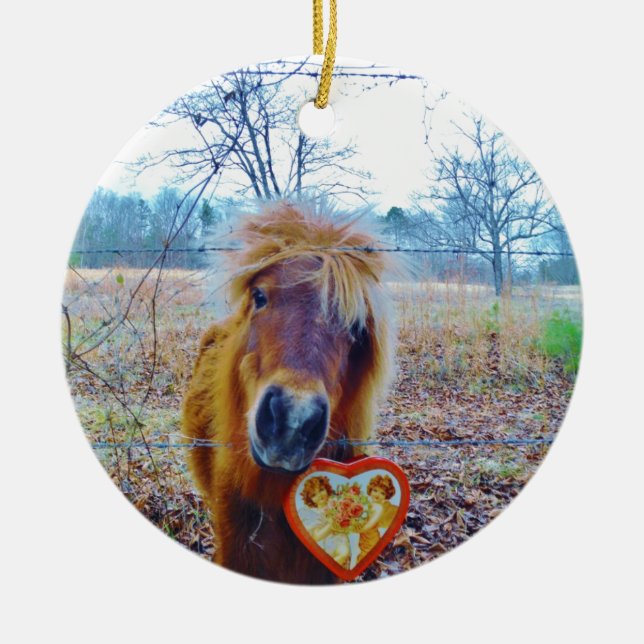 Valentine Heart  Horse Ceramic Ornament (Front)