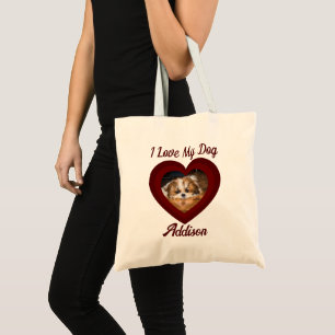 Valentine heart I love my dog Custom photo name  Tote Bag