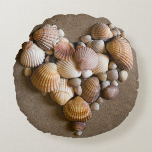 Valentine Heart Made with Shells Round Pillow
