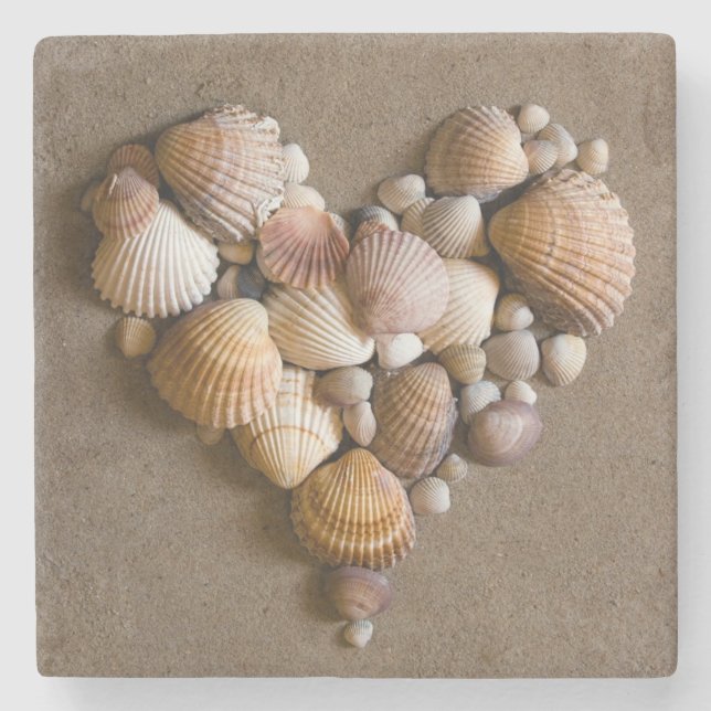 Valentine Heart Made with Shells Stone Coaster (Front)