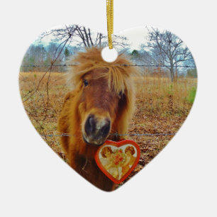 Valentine Heart Miniature brown Horse Ceramic Ornament