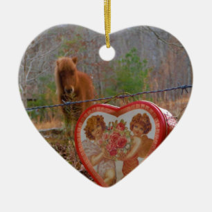 Valentine Heart Miniature brown Horse Ceramic Ornament