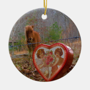 Valentine Heart Miniature brown Horse Ceramic Ornament
