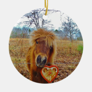 Valentine Heart Miniature brown Horse Ceramic Ornament