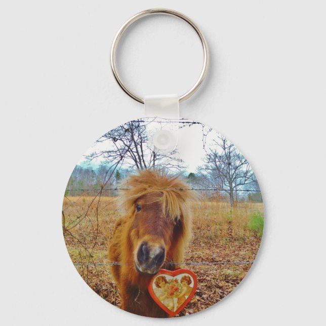 Valentine Heart  Miniature brown Horse Keychain (Front)