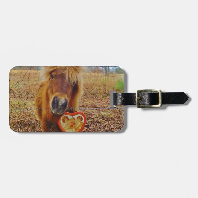 Valentine Heart  Miniature brown Horse Luggage Tag (Front Horizontal)