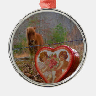 Valentine Heart Miniature brown Horse Metal Ornament