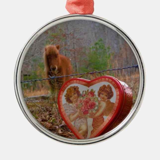 Valentine Heart  Miniature brown Horse Metal Ornament (Front)