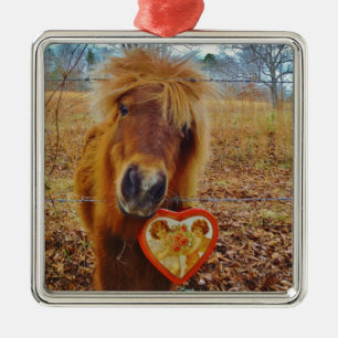 Valentine Heart Miniature brown Horse Metal Ornament