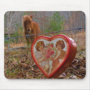 Valentine Heart  Miniature brown Horse Mouse Pad