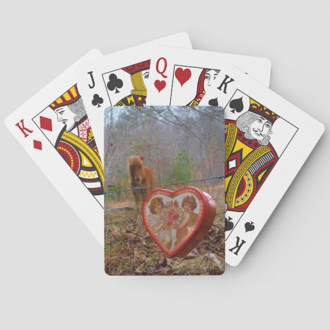 Valentine Heart  Miniature brown Horse Playing Cards (Back)
