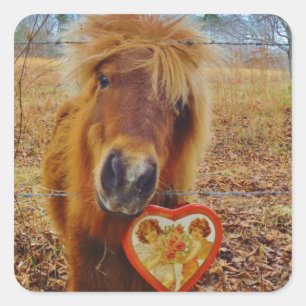 Valentine Heart Miniature brown Horse Square Sticker