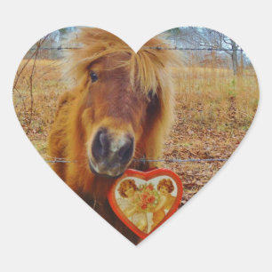 Valentine Heart Miniature brown Horse Sticker