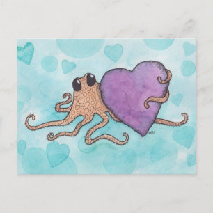 Valentine Heart Octopus Holiday Postcard