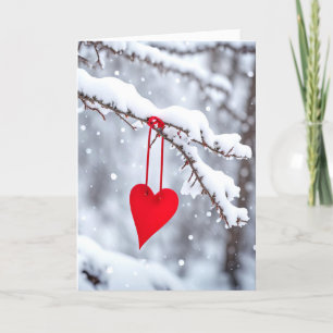 Valentine Heart On Winter Branch Holiday Card