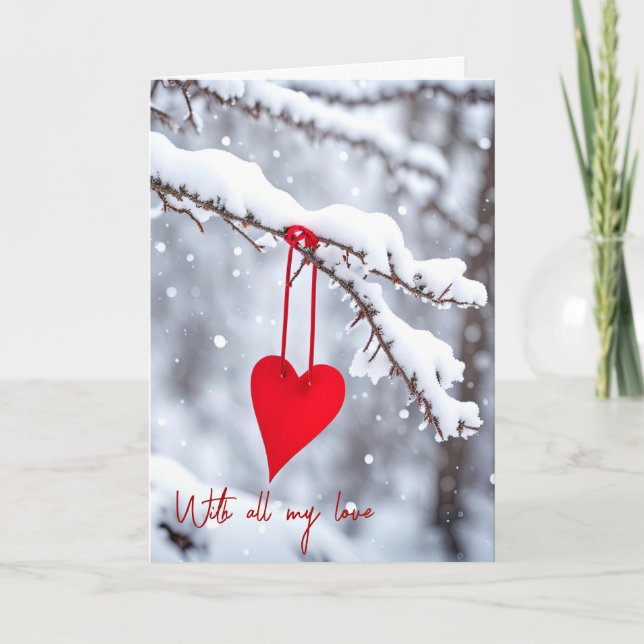 Valentine Heart On Winter Branch Holiday Card (Front)