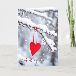 Valentine Heart On Winter Branch Holiday Card