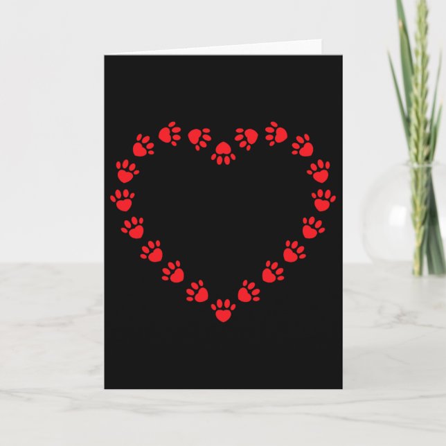 Valentine Heart Paw Print Dog Lovers  Card (Front)
