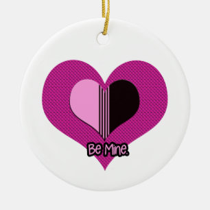 Valentine Heart Pink and Black Be Mine Ceramic Ornament