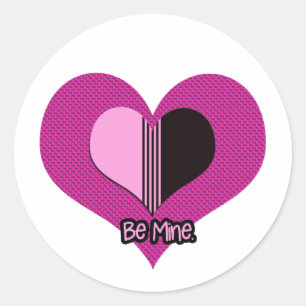 Valentine Heart Pink and Black Be Mine Classic Round Sticker