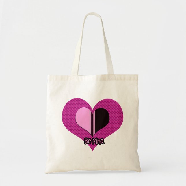 Valentine Heart Pink and Black Be Mine Tote Bag (Front)