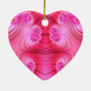 ~VALENTINE HEART ~ Pink Fractal ~  Ceramic Ornament