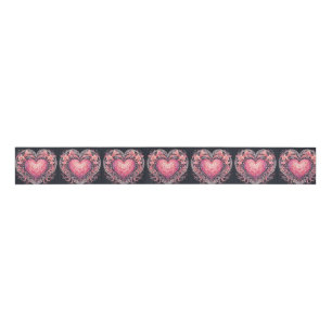 Valentine Heart Pink Love Flowers Ornaments  Grosgrain Ribbon