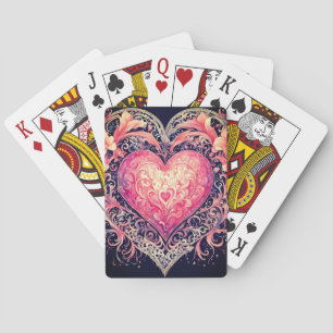 Valentine Heart Pink Love Flowers Ornaments  Playing Cards