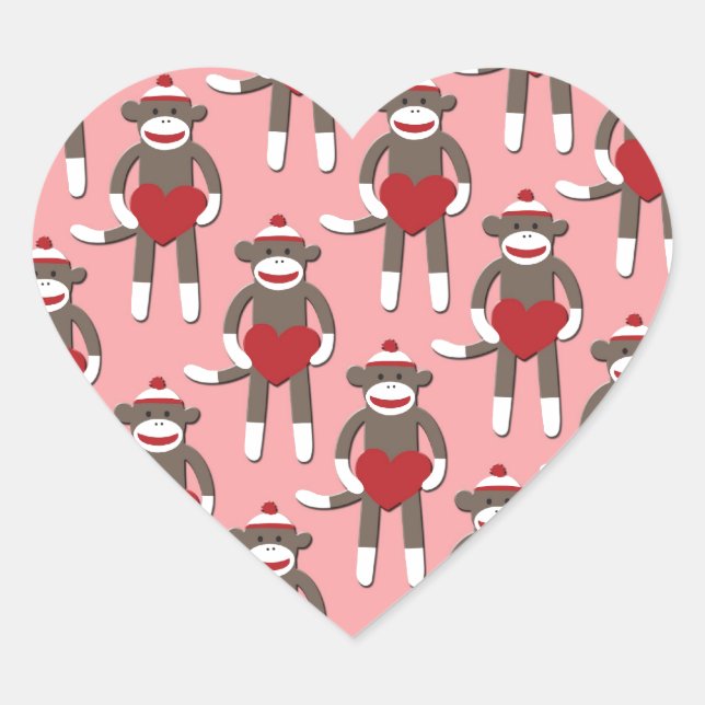 Valentine Heart Sock Monkey Print Heart Sticker (Front)