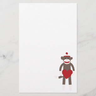 Valentine Heart Sock Monkey Stationery