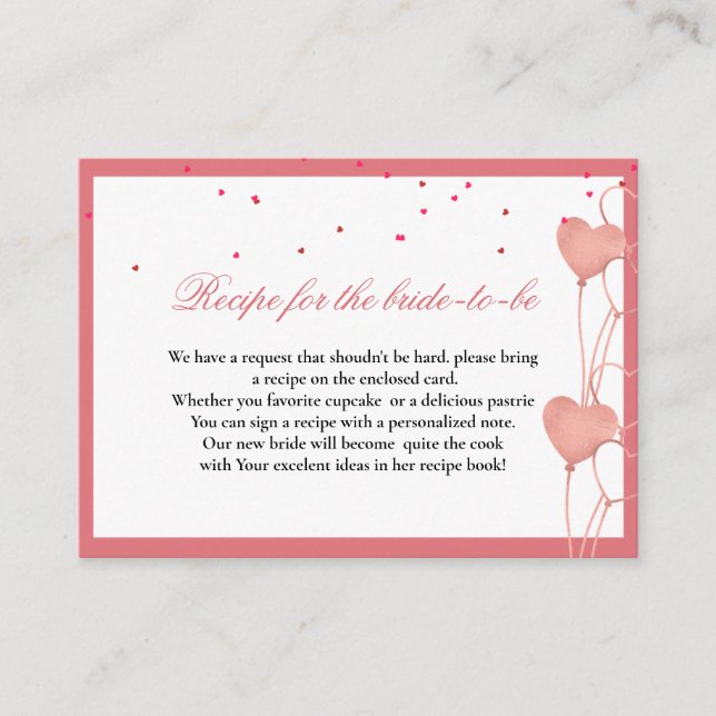 valentine heart theme request recipe for the bride enclosure card (Front)