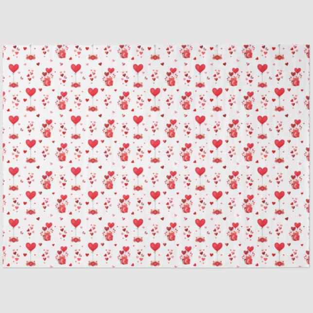 Valentine Hearts and Balloons on White Tissue Paper (Front)