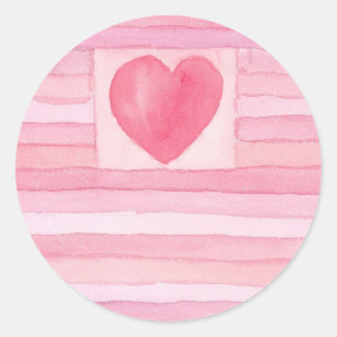 Valentine Hearts and Stripes Classic Round Sticker