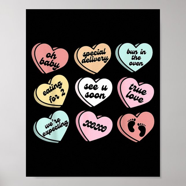 Valentine Hearts Candy Pregnancy Announcement Baby Poster (Front)